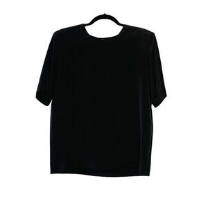 Karen Scott Women’s Black Polyester Blouse Top Key Hole Shoulder Pads Size Med